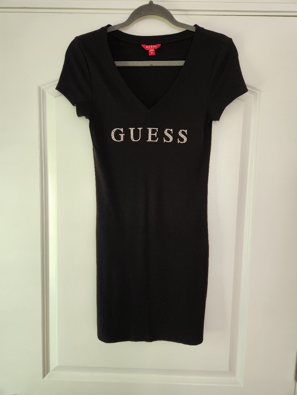 Guess Black V-Neck Short Sleeve Mini with Crystal Logo